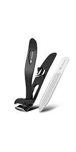 Nail Clippers with Catcher, No Splash Fingernail Toenail Clippers with Sharp Curved Blade and Glass Nail File, Wide Jaw Opening Stainless Steel Nail Cutter Trimmer for Seniors Adult Men Women