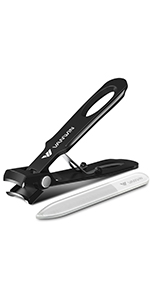 Nail Clippers with Catcher, No Splash Fingernail Toenail Clippers with Sharp Curved Blade and Glass Nail File, Wide Jaw Opening Stainless Steel Nail Cutter Trimmer for Seniors Adult Men Women