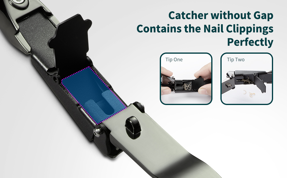 Nail Clippers with Catcher, No Splash Fingernail Toenail Clippers with Sharp Curved Blade and Glass Nail File, Wide Jaw Opening Stainless Steel Nail Cutter Trimmer for Seniors Adult Men Women