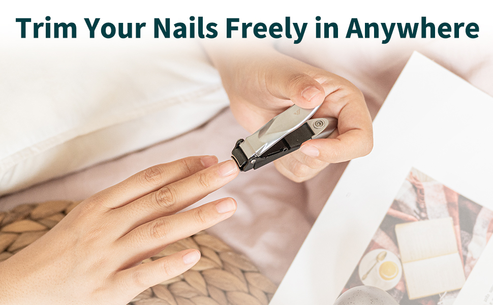 Nail Clippers with Catcher, No Splash Fingernail Toenail Clippers with Sharp Curved Blade and Glass Nail File, Wide Jaw Opening Stainless Steel Nail Cutter Trimmer for Seniors Adult Men Women