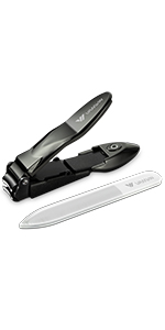 Nail Clippers with Catcher, No Splash Fingernail Toenail Clippers with Sharp Curved Blade and Glass Nail File, Wide Jaw Opening Stainless Steel Nail Cutter Trimmer for Seniors Adult Men Women