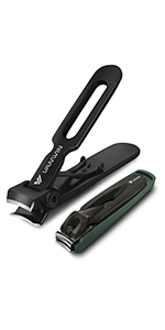 Nail Clippers with Catcher, No Splash Fingernail Toenail Clippers with Sharp Curved Blade and Glass Nail File, Wide Jaw Opening Stainless Steel Nail Cutter Trimmer for Seniors Adult Men Women