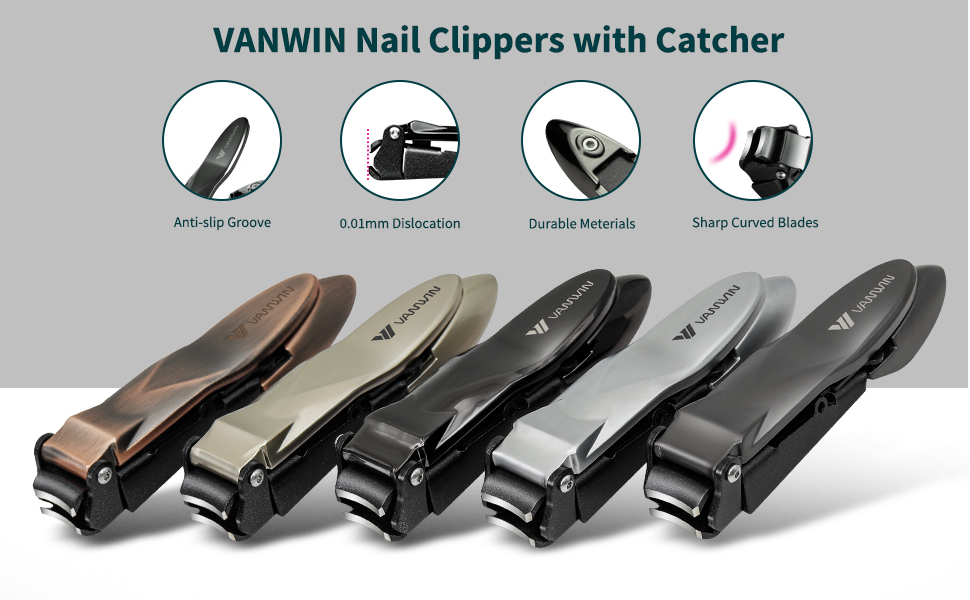 Nail Clippers with Catcher, No Splash Fingernail Toenail Clippers with Sharp Curved Blade and Glass Nail File, Wide Jaw Opening Stainless Steel Nail Cutter Trimmer for Seniors Adult Men Women