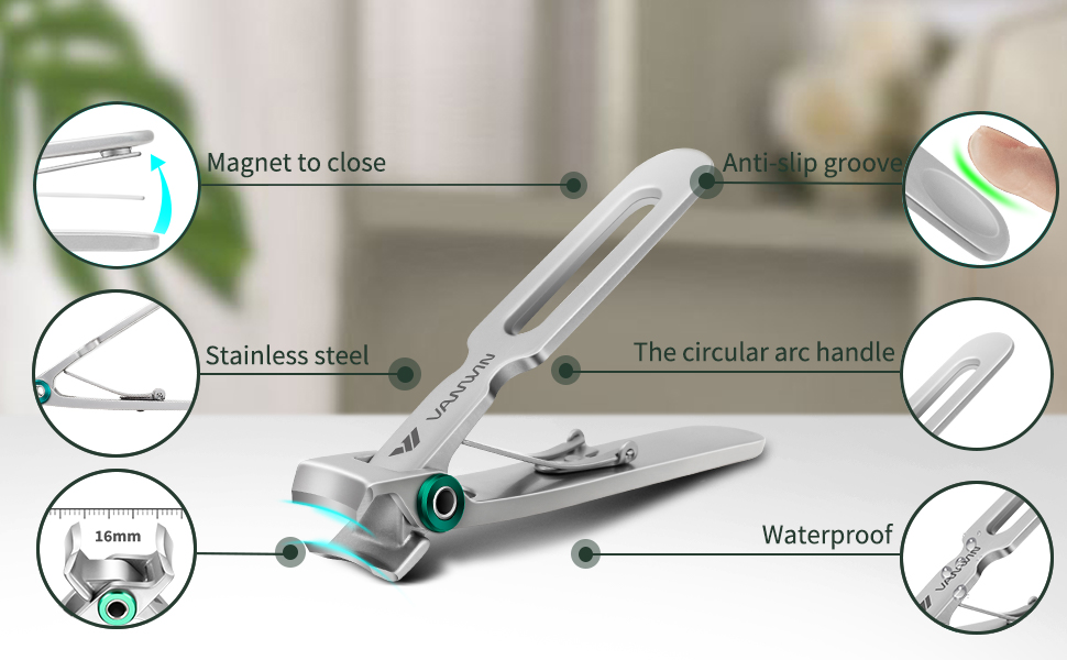 Nail Clippers for Thick Nails, 16mm Wide Jaw Opening Oversized Toenail Clippers Cutter with Sharp Curved Blade and Nail File, Heavy Duty Stainless Steel Fingernail Clippers for Seniors Elderly