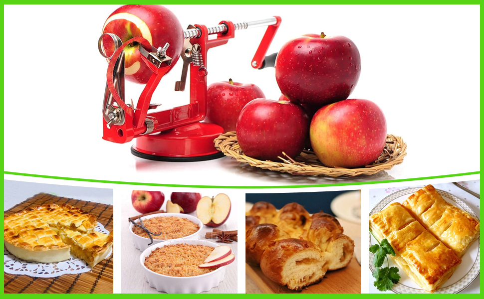 Apple Peeler Corer, Long lasting Chrome Cast Magnesium Alloy Apple Peeler Slicer Corer with Stainless Steel Blades and Powerful Suction Base for Apples and Potato(Red)