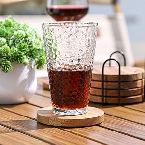 Wood Coasters for Drinks Tabletop Protection with Holder Set of 6, Acacia Wooden Coaster for Coffee Table Dining Table Round with Non-Slip Pad Cup Coaster for Home Christmas Decor 4 Inch