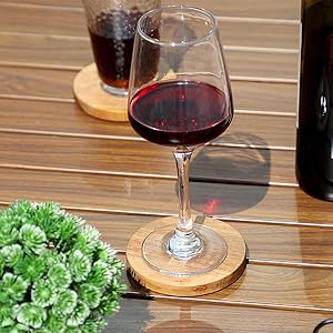 Wood Coasters for Drinks Tabletop Protection with Holder Set of 6, Acacia Wooden Coaster for Coffee Table Dining Table Round with Non-Slip Pad Cup Coaster for Home Christmas Decor 4 Inch