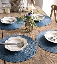 FunWheat Burlap Round Braided Placemats Set of 12 for Dining Tables 15 Inch Heat Resistant Jute Table Mats Farmhouse Woven Fabric Natural Place mats for Fall Decorations Indoor Outdoor(Beige)