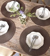 FunWheat Burlap Round Braided Placemats Set of 12 for Dining Tables 15 Inch Heat Resistant Jute Table Mats Farmhouse Woven Fabric Natural Place mats for Fall Decorations Indoor Outdoor(Beige)