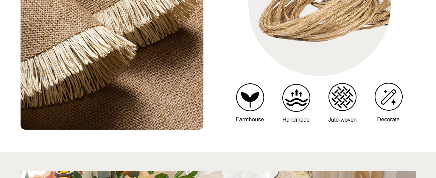 FunWheat Burlap Round Braided Placemats Set of 12 for Dining Tables 15 Inch Heat Resistant Jute Table Mats Farmhouse Woven Fabric Natural Place mats for Fall Decorations Indoor Outdoor(Beige)