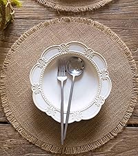 FunWheat Burlap Round Braided Placemats Set of 12 for Dining Tables 15 Inch Heat Resistant Jute Table Mats Farmhouse Woven Fabric Natural Place mats for Fall Decorations Indoor Outdoor(Beige)