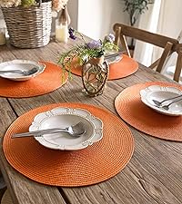 FunWheat Burlap Round Braided Placemats Set of 12 for Dining Tables 15 Inch Heat Resistant Jute Table Mats Farmhouse Woven Fabric Natural Place mats for Fall Decorations Indoor Outdoor(Beige)