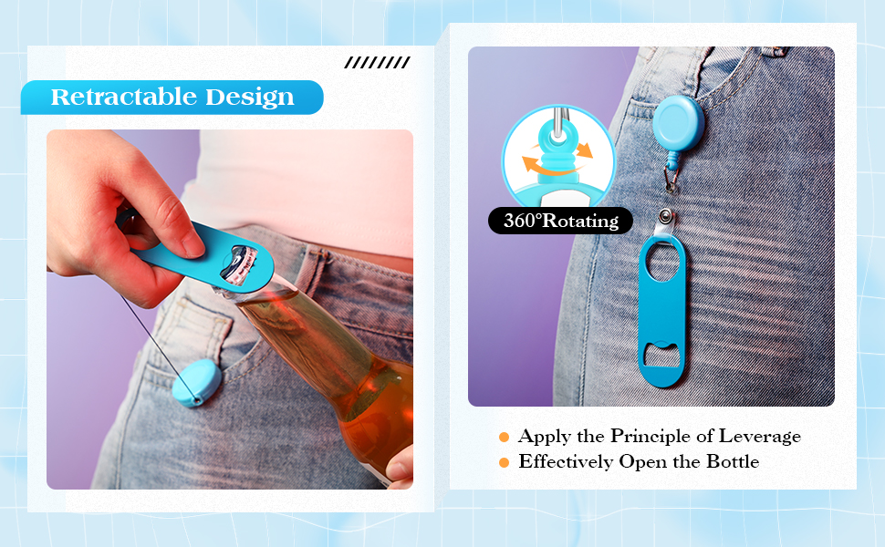 Honoson 8 Pieces Retractable Flat Bottle Opener Bartender Beer Opener with Round Badge Reel Clips Holder Bar Keys for Bartender Gifts Kitchen Home Party Supplies (Classic,Multicolor)