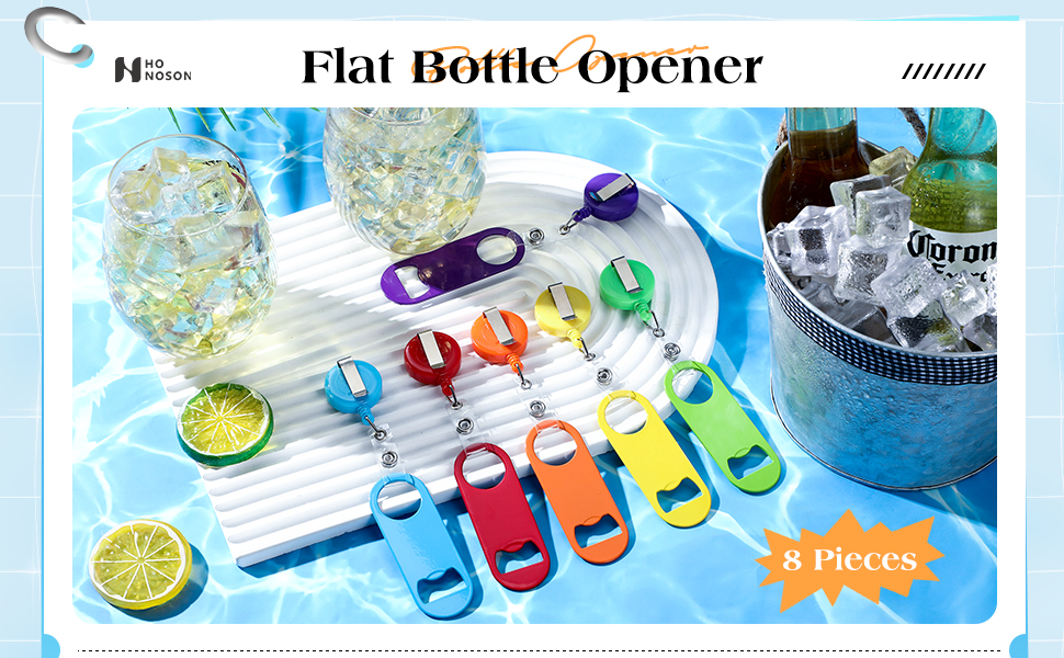 Honoson 8 Pieces Retractable Flat Bottle Opener Bartender Beer Opener with Round Badge Reel Clips Holder Bar Keys for Bartender Gifts Kitchen Home Party Supplies (Classic,Multicolor)