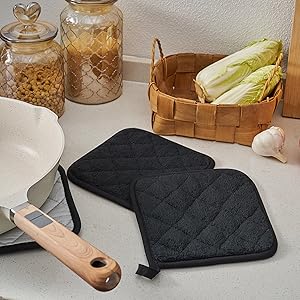 Kitchen Pot Holders Set Heat Resistant Pure Cotton Potholders Kit Trivets Large Coasters Hot Pads Terry Pot Holders for Everyday Cooking and Baking by 7 x 7 Inch Set of 6 Dark Blue