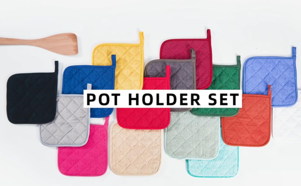 Kitchen Pot Holders Set Heat Resistant Pure Cotton Potholders Kit Trivets Large Coasters Hot Pads Terry Pot Holders for Everyday Cooking and Baking by 7 x 7 Inch Set of 6 Dark Blue