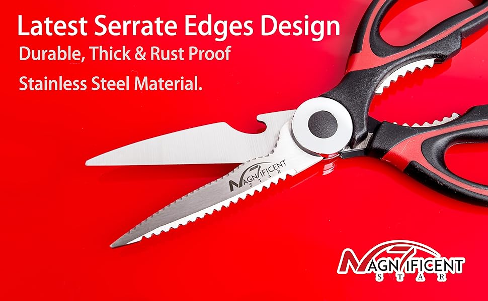 Magnificent Latest Heavy Duty Sharp Kitchen Scissors with Safety Cover and Gift, Multi-Function Kitchen Tool, Utility Kitchen Scissor, Shears for Poultry Fish Meat Vegetables Bone BBQ Nuts (RED)