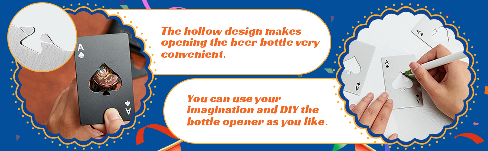 Chumia Poker Card Bottle Openers Stainless Steel Poker Card Beer Ace Bottle Cap Openers for Wedding Birthday Party Bridal Shower Table Tools Supplies(Silver, Black,24 Pieces)