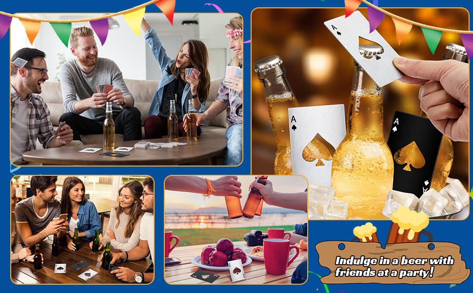 Chumia Poker Card Bottle Openers Stainless Steel Poker Card Beer Ace Bottle Cap Openers for Wedding Birthday Party Bridal Shower Table Tools Supplies(Silver, Black,24 Pieces)