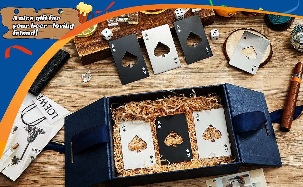 Chumia Poker Card Bottle Openers Stainless Steel Poker Card Beer Ace Bottle Cap Openers for Wedding Birthday Party Bridal Shower Table Tools Supplies(Silver, Black,24 Pieces)