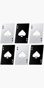Chumia Poker Card Bottle Openers Stainless Steel Poker Card Beer Ace Bottle Cap Openers for Wedding Birthday Party Bridal Shower Table Tools Supplies(Silver, Black,24 Pieces)