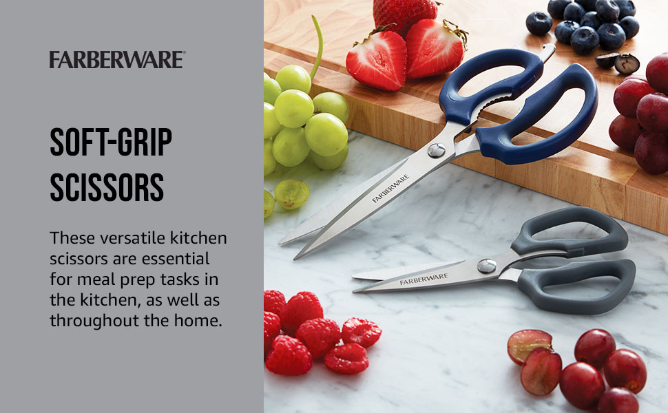 Farberware Comfort Grip Kitchen Scissors, 2 Pack, Aqua and Gray