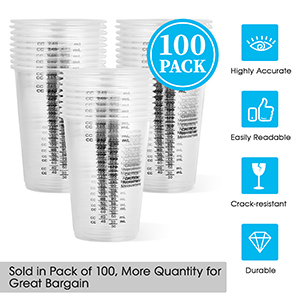 100 PACK Plastic Measuring Cups, 10 oz Disposable Mixing Cups with 100 Wooden Mixing Sticks, Can Be Used for Epoxy Resin, Liquid Measuring, Paint, Cooking and Baking