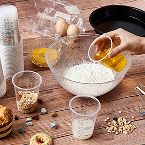 100 PACK Plastic Measuring Cups, 10 oz Disposable Mixing Cups with 100 Wooden Mixing Sticks, Can Be Used for Epoxy Resin, Liquid Measuring, Paint, Cooking and Baking