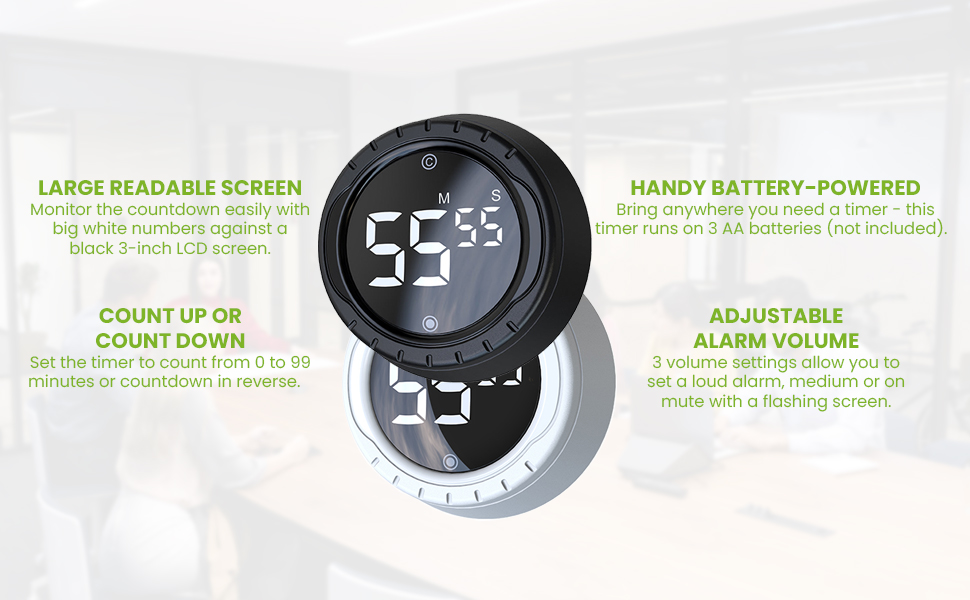 BALDR Digital Kitchen Timer with Rotating Desk Display, Strong Magnet, Count Up/Down & Beeping Alerts - Productivity Timer & Magnetic Timers for Classroom and Kitchen (White)