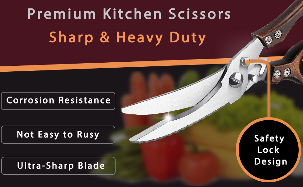 Poultry Shears, Heavy Duty Kitchen Shears with Serrated Edge, No Rust Spring Loaded, Multipurpose Stainless Steel Kitchen Scissors for Chicken, Bone, Meat, Turkey, Fish Thanksgiving Christmas Gifts