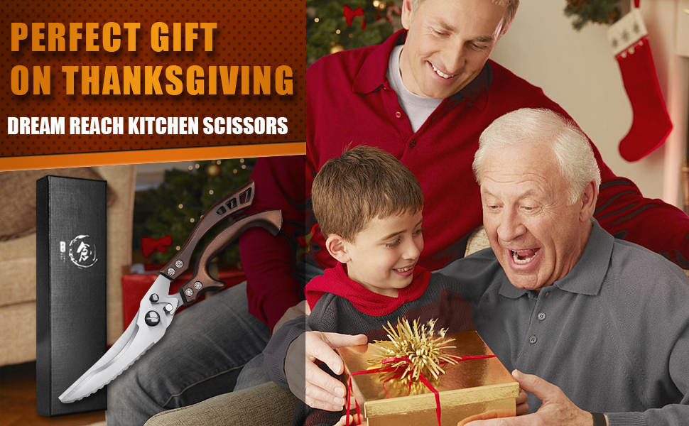 Poultry Shears, Heavy Duty Kitchen Shears with Serrated Edge, No Rust Spring Loaded, Multipurpose Stainless Steel Kitchen Scissors for Chicken, Bone, Meat, Turkey, Fish Thanksgiving Christmas Gifts