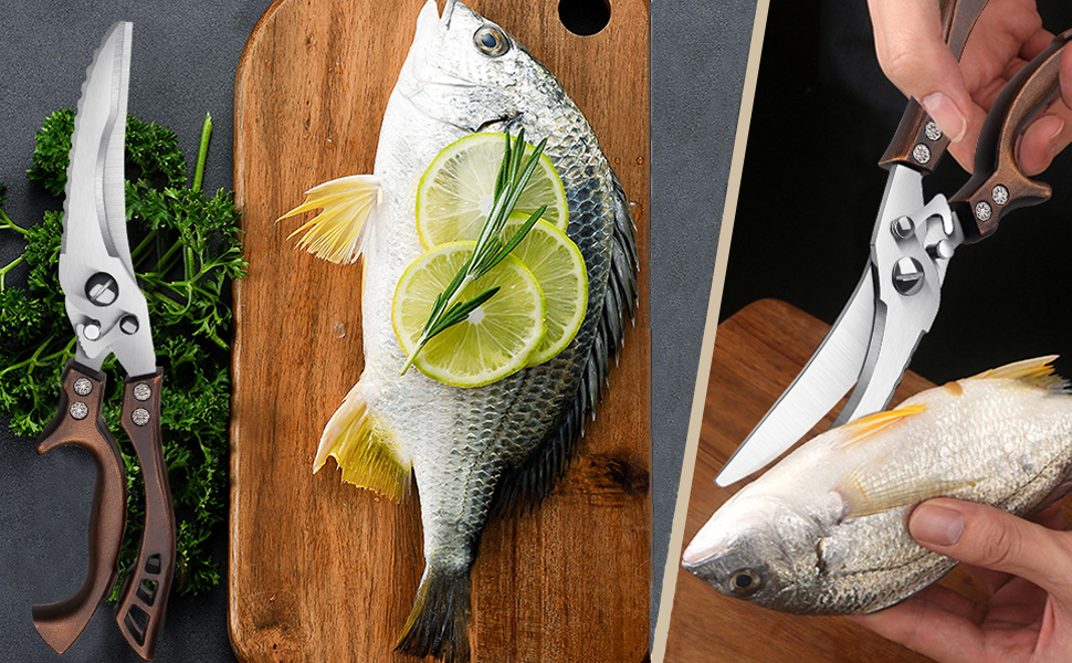 Poultry Shears, Heavy Duty Kitchen Shears with Serrated Edge, No Rust Spring Loaded, Multipurpose Stainless Steel Kitchen Scissors for Chicken, Bone, Meat, Turkey, Fish Thanksgiving Christmas Gifts