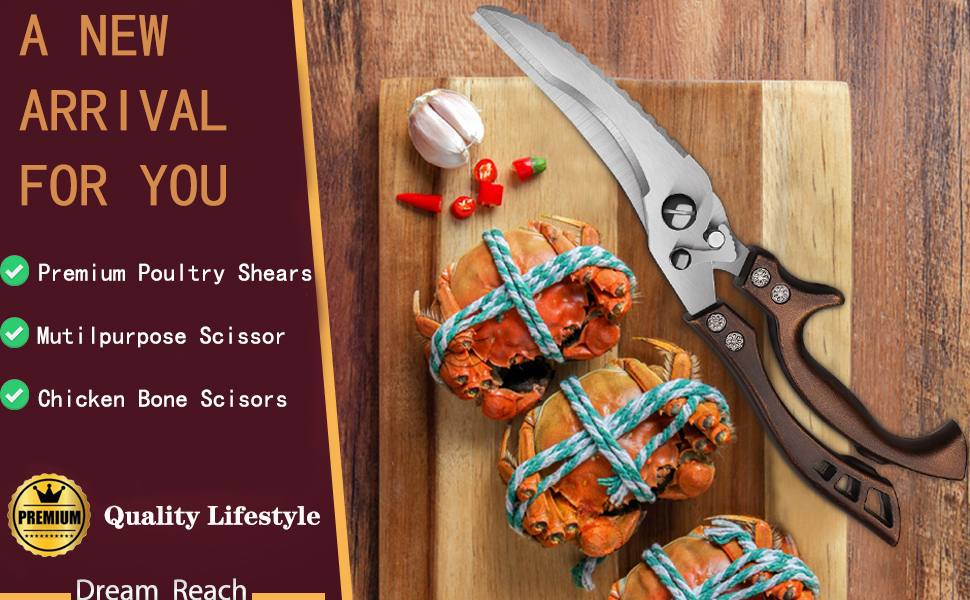Poultry Shears, Heavy Duty Kitchen Shears with Serrated Edge, No Rust Spring Loaded, Multipurpose Stainless Steel Kitchen Scissors for Chicken, Bone, Meat, Turkey, Fish Thanksgiving Christmas Gifts