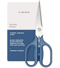 Misen Heavy Duty Kitchen Shears - Stainless Steel, Versatile and Easy Clean Scissors for Meat, Herbs and Veggies - Ambidextrous Comfort Handle - Professional Grade - Blue