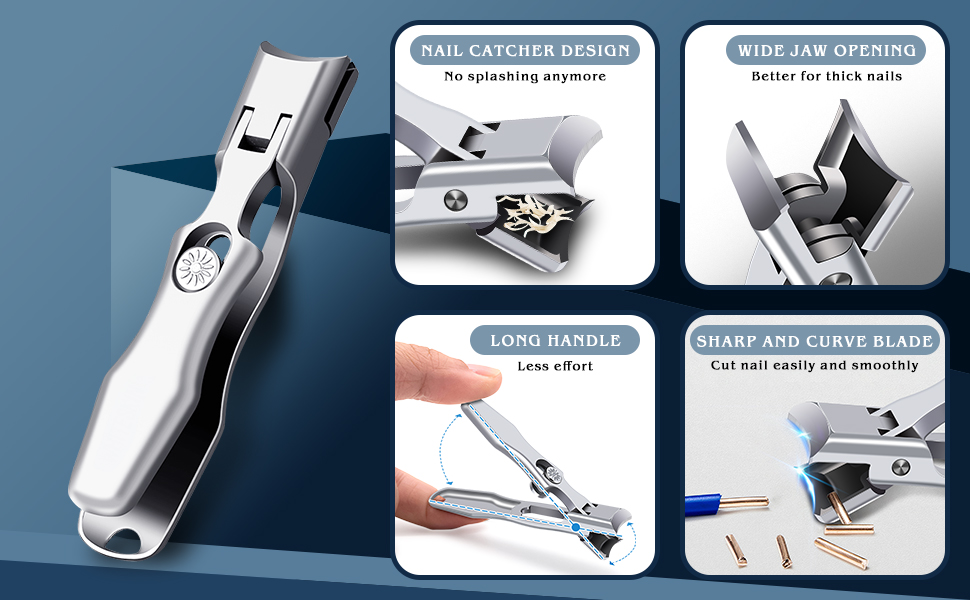 German Nail Clippers for Men with Catcher, Heavy Duty Toe Nail Clippers for Thick Nails Seniors, Portable Ultra Sharp Fingernail Clippers with Wide Mouth, Anti Splash Stainless Steel Nail Cutter