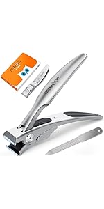 German Nail Clippers for Men with Catcher, Heavy Duty Toe Nail Clippers for Thick Nails Seniors, Portable Ultra Sharp Fingernail Clippers with Wide Mouth, Anti Splash Stainless Steel Nail Cutter