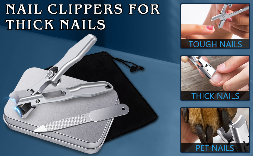 German Nail Clippers for Men with Catcher, Heavy Duty Toe Nail Clippers for Thick Nails Seniors, Portable Ultra Sharp Fingernail Clippers with Wide Mouth, Anti Splash Stainless Steel Nail Cutter