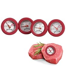 Jim Beam, Pack of 4 Poultry Meat, Instant Read Food Stainless Steel Dial Mates Barbecue BBQ Tools, Grilling and Baking Steak Thermometers, Set of 4, Mini, Red, (JB0134-1)