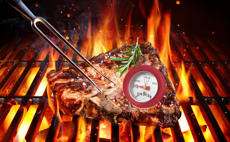 Jim Beam, Pack of 4 Poultry Meat, Instant Read Food Stainless Steel Dial Mates Barbecue BBQ Tools, Grilling and Baking Steak Thermometers, Set of 4, Mini, Red, (JB0134-1)