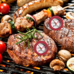Jim Beam, Pack of 4 Poultry Meat, Instant Read Food Stainless Steel Dial Mates Barbecue BBQ Tools, Grilling and Baking Steak Thermometers, Set of 4, Mini, Red, (JB0134-1)