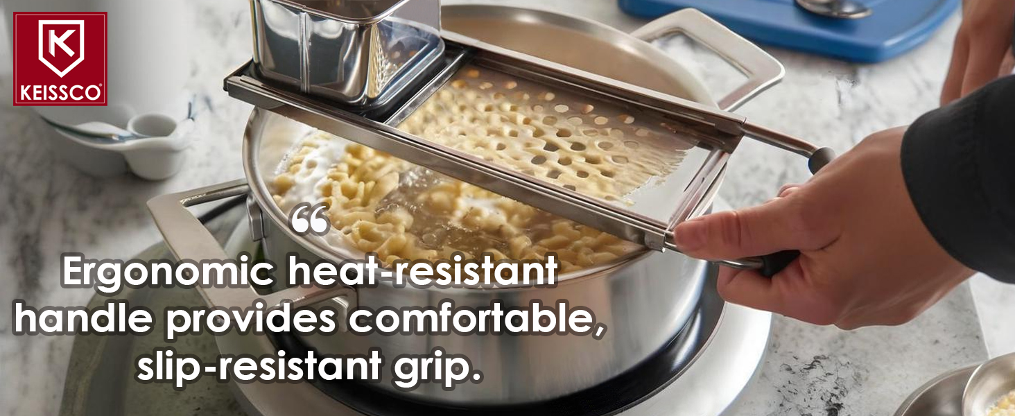 Premium Grade Stainless Steel Spaetzle Maker with Comfort Grip Handle, Stainless Steel Spider Strainer Skimmer Spoon Pasta Strainer, Homemade German Egg Noodle Dumpling Making Tool Set