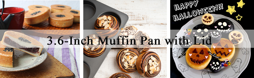 6 Cup Straight Side Jumbo English Muffin Cupcake Pan with Lid, Nonstick Hamburger Burger Bun Mold Muffin Pan for Baking Egg Sandwich Frittata Cinnamon Roll Focaccia Quiche Pancake