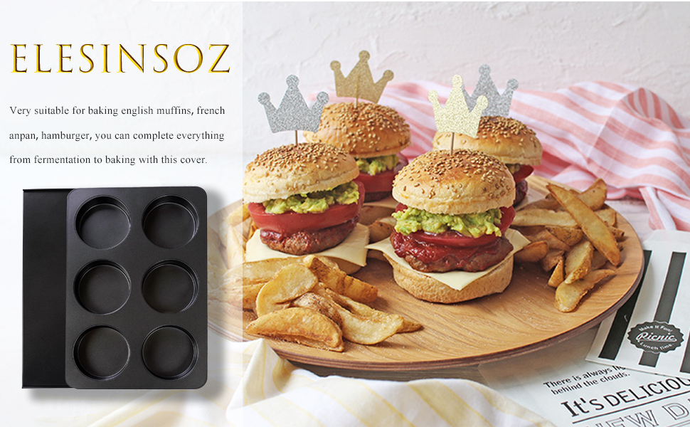 6 Cup Straight Side Jumbo English Muffin Cupcake Pan with Lid, Nonstick Hamburger Burger Bun Mold Muffin Pan for Baking Egg Sandwich Frittata Cinnamon Roll Focaccia Quiche Pancake