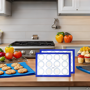 Jenaluca Silicone Baking Mats 2 Pack - Non-Stick Mats with Cookie Measurements Reusable Food Grade Silicone for Cookies, Pastries & Meal Preparation - Non Slip - 16.5 x 11.6