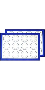 Jenaluca Silicone Baking Mats 2 Pack - Non-Stick Mats with Cookie Measurements Reusable Food Grade Silicone for Cookies, Pastries & Meal Preparation - Non Slip - 16.5 x 11.6
