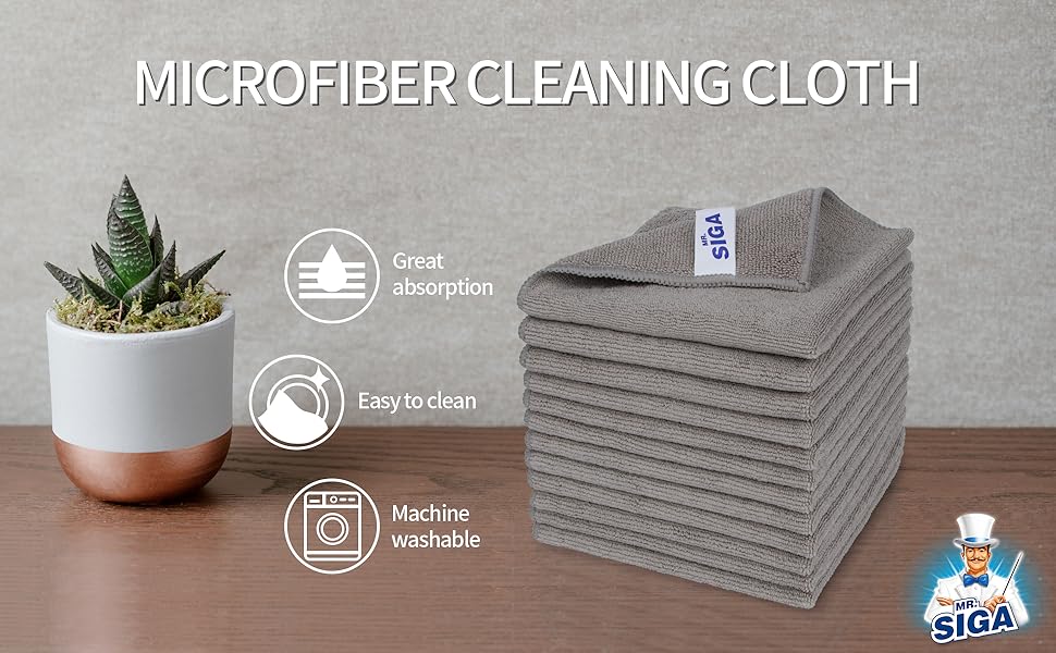 MR.SIGA Microfiber Cleaning Cloth, All-Purpose Microfiber Towels, Streak Free Cleaning Rags, Pack of 12, Grey, Size 32 x 32 cm(12.6 x 12.6 inch)