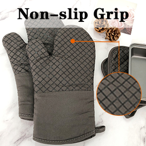 4 Pcs Oven Mitts and Pot Holders,500°F High Heat Resistant Kitchen Oven Mitts with Pot Holders,Long Oven Mitts with Recycled Cotton Infill and Silicone Non-Slip Surface for Baking and Cooking(Grey)