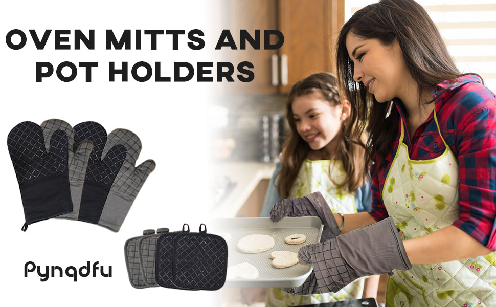4 Pcs Oven Mitts and Pot Holders,500°F High Heat Resistant Kitchen Oven Mitts with Pot Holders,Long Oven Mitts with Recycled Cotton Infill and Silicone Non-Slip Surface for Baking and Cooking(Grey)