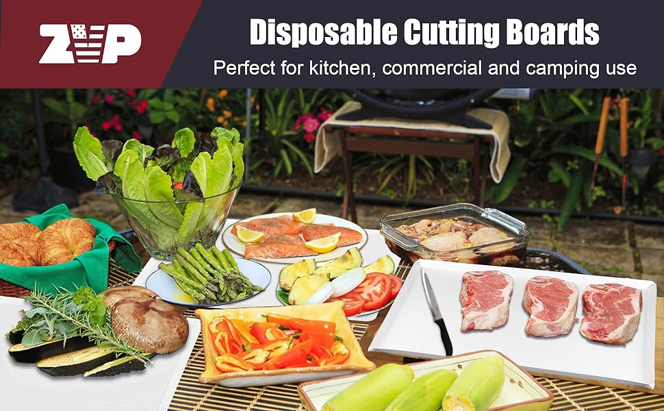 ZVP Disposable Cutting Boards 30 Count, Collapsible Cutting Board Sheet with Built-in Crease, Flexible Plastic Cutting Mat for Kitchen and Commercial Use, 17 x 12 In White