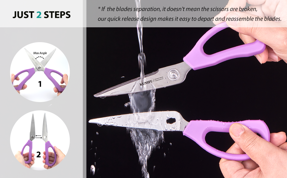 KUNIFU Kitchen Scissors, All Purpose Kitchen Shears, Heavy Duty Come Apart Scissors Gadgets Utensils - Black